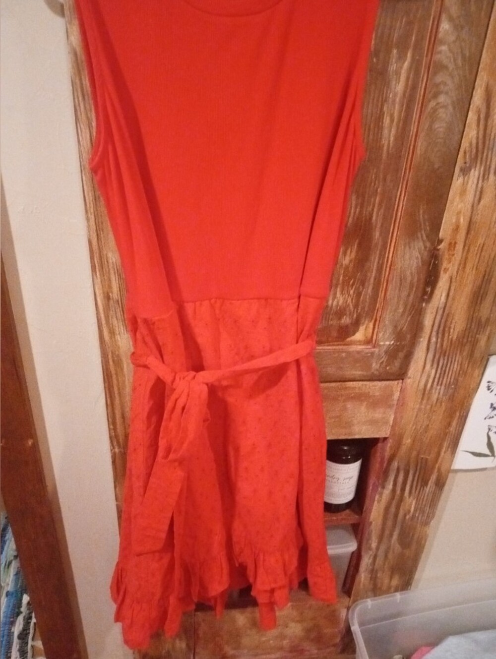 Lane Bryant Red Sleeveless Tie-Waist Ruffle Hem Dress